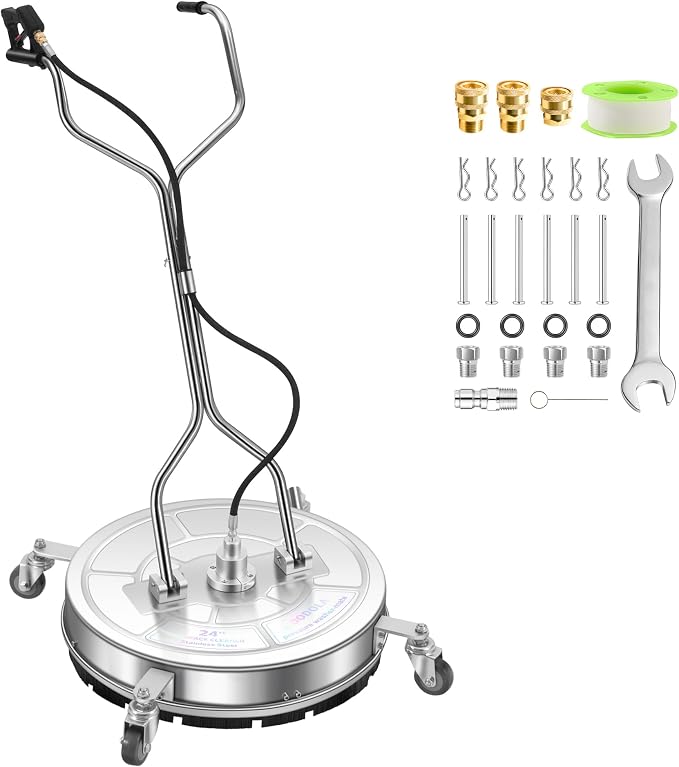 LidoDola 24'' Pressure Washer Surface Cleaner, Power Washer Accessory | Stainless Steel Body, Dual Handles, 4 Replacement Nozzles, Ideal for driveways, decks & patios—clean effortlessly