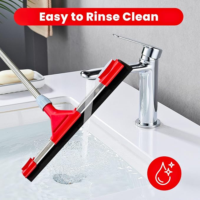 Floor Squeegee Scrubber with Extendable 62" Long Handle | 17.3" EVA Foam Blade, Reinforced Steel Frame for Garage, Concrete, Tile, Patio, Pool, Shower & Uneven Surface Cleaning