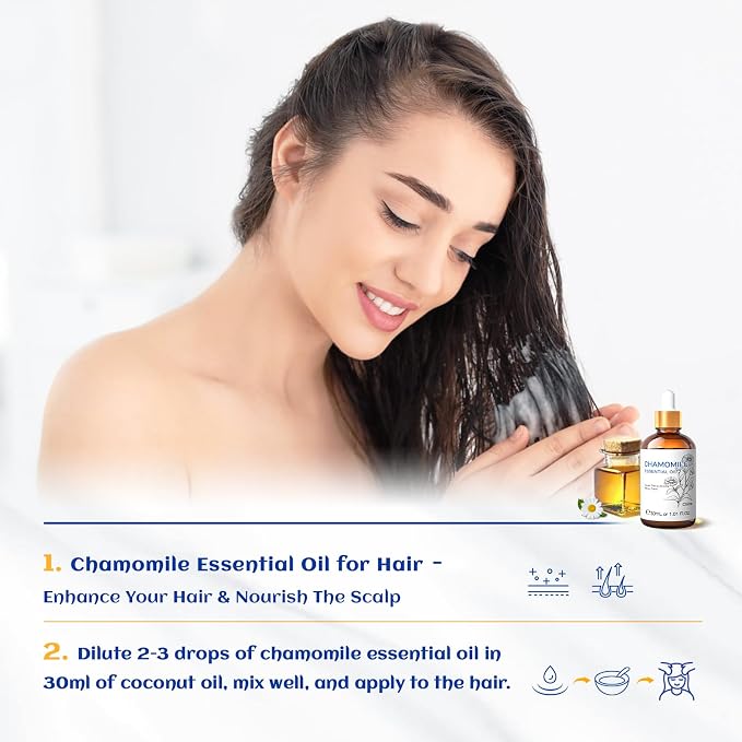 HIQILI Chamomile Essential Oil for Diffuser, Skin & Soap | Can be added to shampoo for daily personal care use – 30mL / 1.01 fl.oz