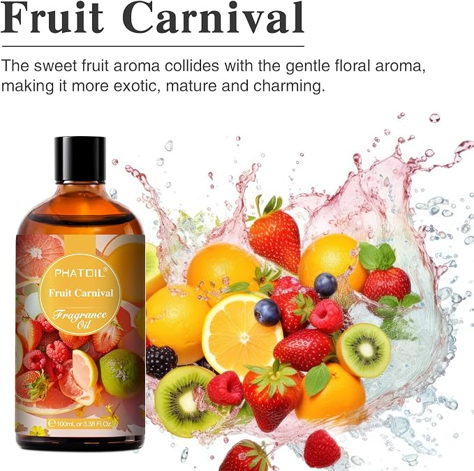 PHATOIL 3.38FL.OZ Fruit Carnival Fragrance Oils for Aromatherapy, Essential Oils for Diffusers for Home, Perfect for Diffuser, Yoga, Skin Care, DIY Candle and Soap Making - 100ml | Long Lasting Scented Oils For Humidifier, Air Freshener, DIY Soap Candl...