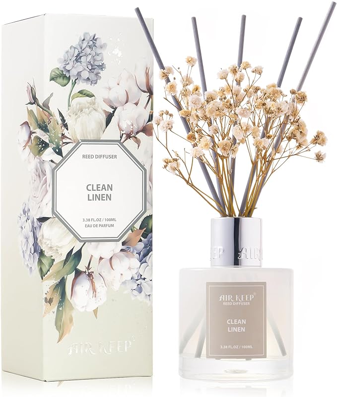 Reed Diffuser Set,3.38 fl oz (100 ml) - Clean Linen Oil Diffusers with 8 Reed Sticks,Home Fragrance Reed Diffuser for Bathroom Shelf Decor