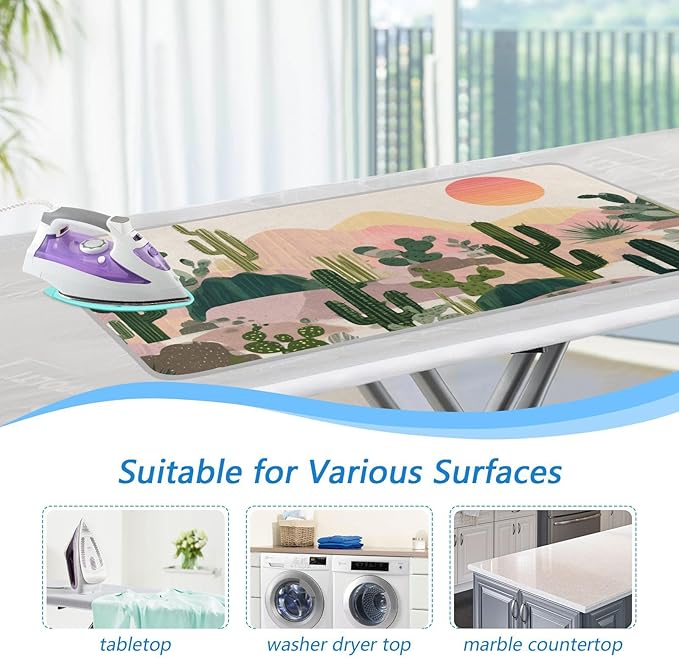 Ironing Mat Portable Ironing Pad Ironing Blanket for Table Top Heat Resistance Double-Side Using Travel Large 47.2 x 27.6 Inch Foldable Lightweight Boho Cactus Mountains and Sun