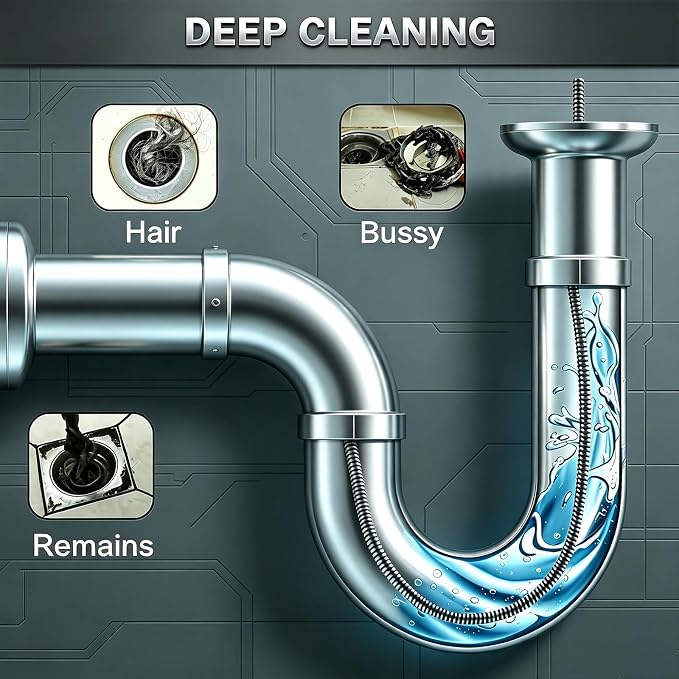 33 Ft Drain Auger Flexible Plumbing Snake Pipe Clog Remover Tool | Flexible steel cable clears hair & grease clogs, works for sink, tub, shower drains, DIY plumbing unclogging tool
