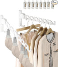 Wall Mount Coat Hanger Holder White Clothes Drying Organizer Rack Garment Hooks Aluminium Retractable Folding Indoor Wall Mounted Hanger Space Saver for Laundry Room Bedroom White 2 Pack with 8 Hooks