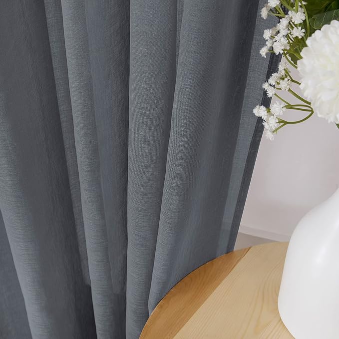 Tollpiz Sheer Curtains Bedroom Linen Textured Curtain Sheers Light Filtering Voile Rod Pocket Curtains for Living Room, 38 x 84 inches Long, Dark Grey, Set of 2 Panels
