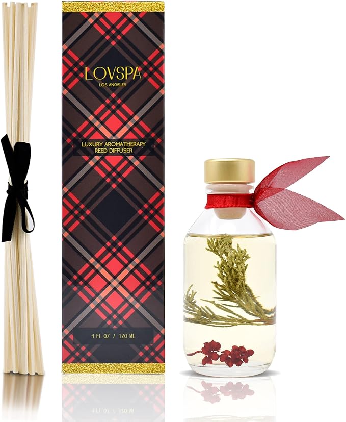 Reed Diffuser Set - Joy Winterberry Spruce Scented Diffuser with Sticks | Holiday Home Fragrance Reed Diffuser for Bedroom, Bathroom Shelf Décor, with Real Botanicals in the Bottle - Made in the USA