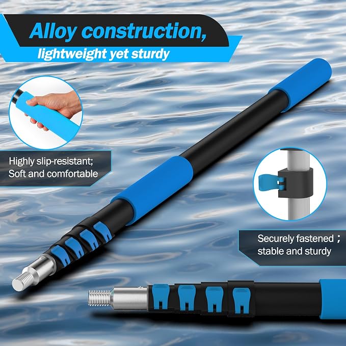 16FT Reach Telescopic Extension Pole, 3-12FT Paint Roller Extension Pole with Flip-Lock Design, Aluminum Alloy Threaded Head for Painting Cleaning Dusting & Window Washing Tools