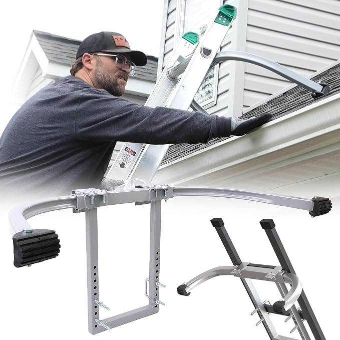 Heavy Duty Ladder Stabilizer | Carbon Steel Extension Ladder Standoff with Anti-Slip Rubber Feet for Gutter Cleaning, Painting & Roofing - Professional Grade Ladder Accessory for Extension Ladder