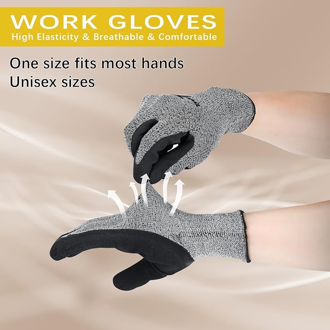 2 Pairs garden gloves work gloves with grip working gloves,Breathable latex dipped gloves,Suitable for garden weeding, construction, outdoor, warehouse handling, etc(Gray+Red)