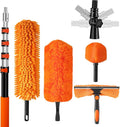 20ft High Reach Duster Kit with Extendable Pole,High Ceiling Duster Kits | Includes Ceiling Fan Blade Cleaner, Cobweb Remover, Bendable Duster, Microfiber Glass Scrubber&Squeegee(Extension pole:5-12ft