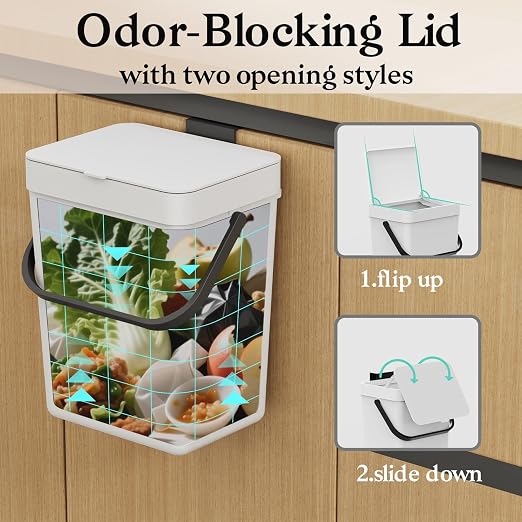 LALASTAR Small Trash Can with Lid, Kitchen Compost Bin for Countertop or Under Sink, Plastic Hanging Waste Basket for RV/Office/Bedroom/Dorm, Mountable, 5L/1.3 Gal,Sliding Lid, White