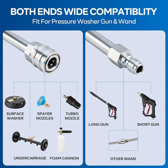 AURORA CAR Pressure Washer Extension Wand, 17 Inch Stainless Steel, 2 Pack | 1/4 Inch Quick Connect Power Washer Wand Extension, 17" Straight Extension Lance and 30 Degree Curved Angled Extension Wand