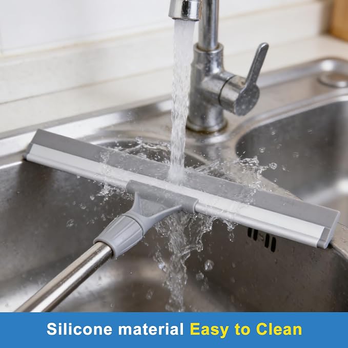 17.3" Floor Squeegee，Squeegee Broom for Floor with 62" Long Handle, Shower Squeegee for Tile Shower Walls,Garage, Deck, Bathroom, Glass,Window, Concrete Floor
