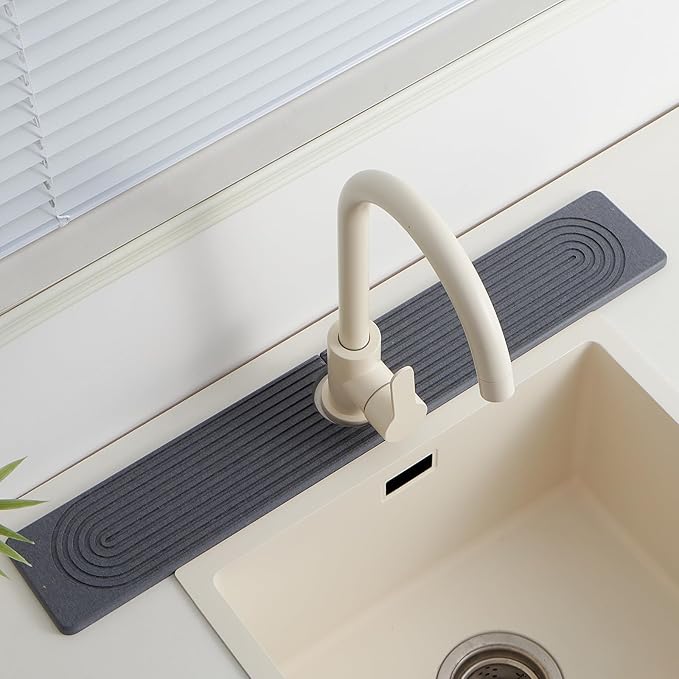 Faucet Mat for Kitchen Sink with Raised Feet, Quick Dry Stone Sink Mat Around Faucet, Water Absorbent Stone Tray, Sink Splash Guard & Protectors, Stone Drying Mat for Kitchen Counter