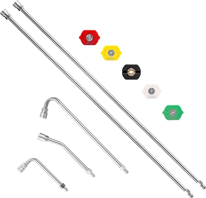 M MINGLE Pressure Washer Extension Wand - 120" Upgrade Power Washer Lance | Pressure Washer Accessories with 5 Nozzle Tips - 30°/90°/120° Curved Rod - 1/4" Quick Connect