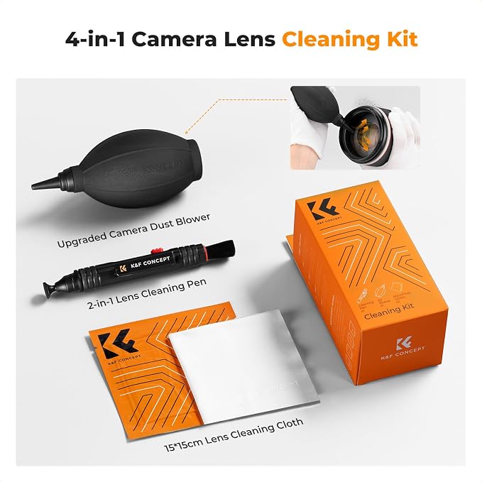 K&F CONCEPT 4 in 1 Camera Lens Cleaning Kit for Photography Beginner | Strong Blower, Multi Pen,Washable Reusable Microfiber Cloth, Precision Dust Removal,for Nikon Sony Canon DSLR Camera,MK06