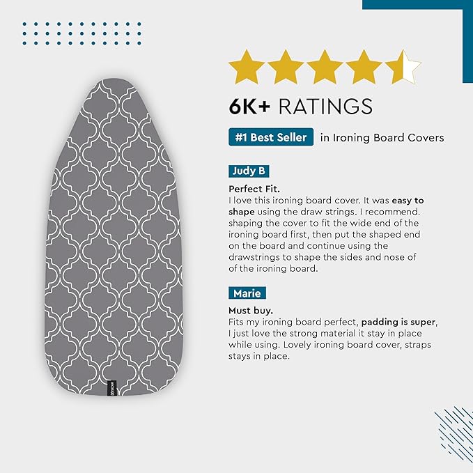 Encasa XO Ironing Board Covers (42"x14") Drawstring Tightening with Thick 3 mm Felt Padding, Easy Fit, Scorch Resistant, Printed - Big Leaves Green