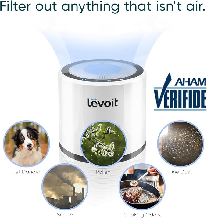 Levoit Air Purifier for Home Pets Bedroom, Air Purifiers Quiet Operation | High-Efficiency Filter for Smoke, Dust, Pollen, Odors in Office Nursery, Optional Night Light, AHAM VERIFIDE, LV-H132, White