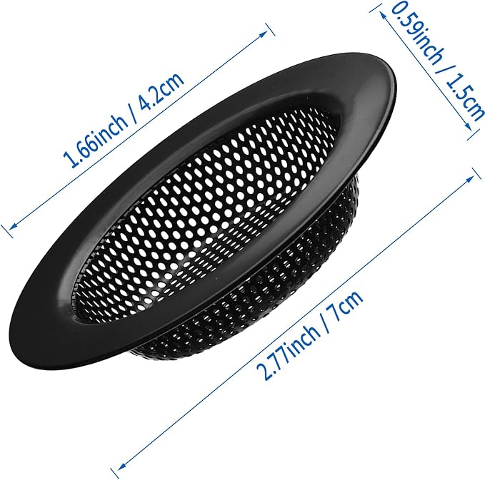 2 Pcs Black Stainless Steel Mesh Sink Drain Strainer, 2.75" Top/1.66" Kitchen Filter Trap Basket,Large Food Catch for Bathroom Bathtub Wash basin Floor drain balcony RV Drain Hole Electroplated Coatin