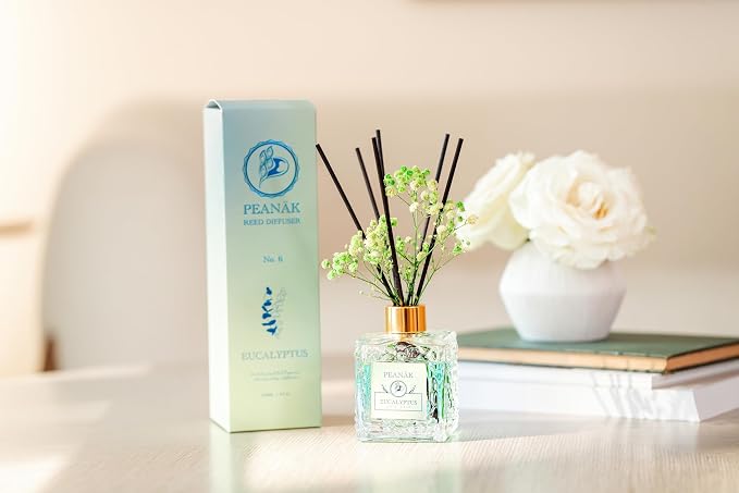 PEANÄK Set of 2 - Eucalyptus Mint Fragrance Oils - Reed diffusers 6.7oz (200ml) 2 Pack of Long Lasting Scents for Home & Office,Living Room & Bathroom Shelf Decor and Gifts
