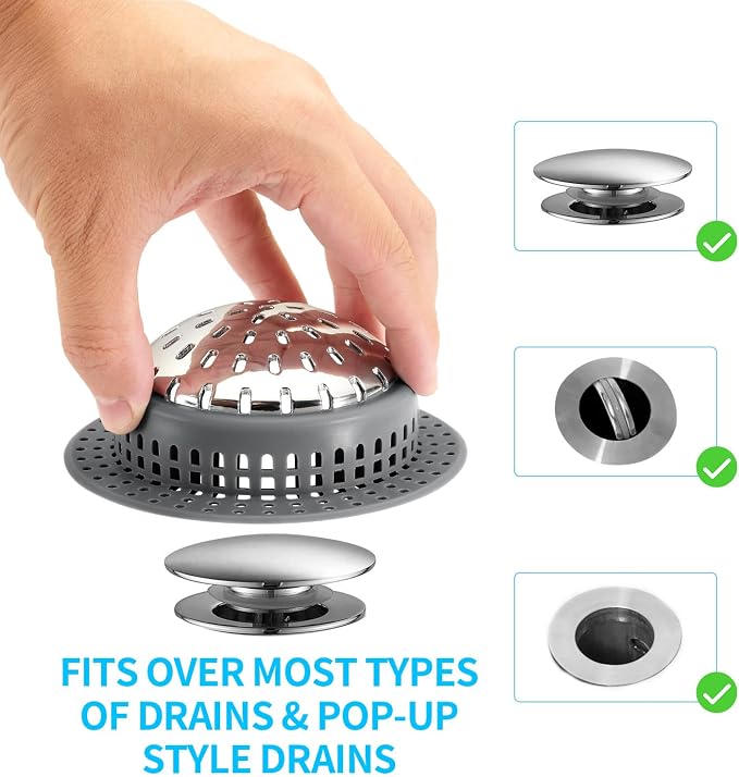 Aluvor Bathtub Drain Hair Catcher Shower Drain Cover Sink Drain Protector | Bathroom Sink & Bathtub Drain Strainer for Pop-Up & Regular Drains, dark gray
