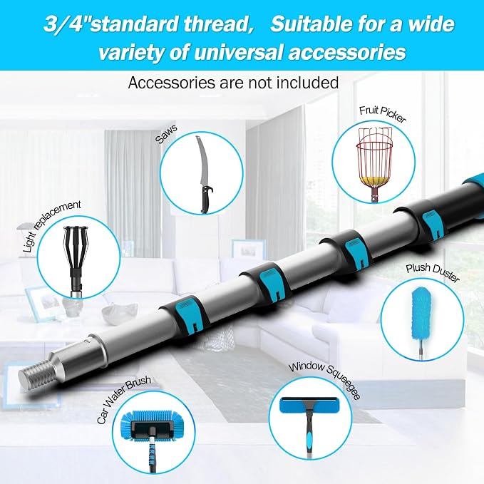 26FT Reach Telescopic Extension Pole, 5-20FT Paint Roller Extension Pole with Flip-Lock Design, Aluminum Alloy Threaded Head for Painting Cleaning Dusting & Window Washing Tools