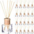 Roshtia 20 Set Reed Diffuser Bottle Empty Fragrance Glass Diffuser Bottles Refillable Diffuser Bottles Set with Wooden Caps and Rattan Sticks 50ml 1.7 Oz Diffuser Glass Jars for DIY Fragrance (Square)