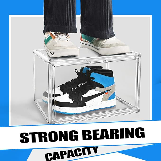 10 Pack Shoe Box Organizer Clear Plastic Stackable Shoe Boxes with Magnetic Lid Acrylic Display Case Shoe Containers for Entryway,Sneaker Storage Fit up to US Size 12