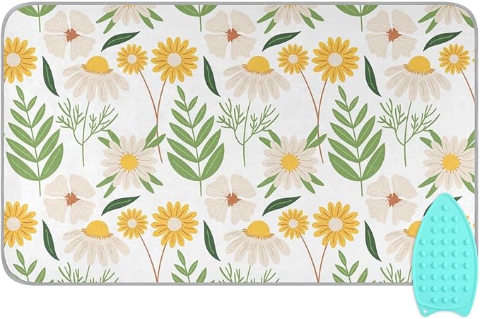 Ironing Mat Portable Ironing Pad Ironing Blanket for Table Top Heat Resistance Double-Side Using Travel Large 47.2 x 27.6 Inch Foldable Lightweight White Flower