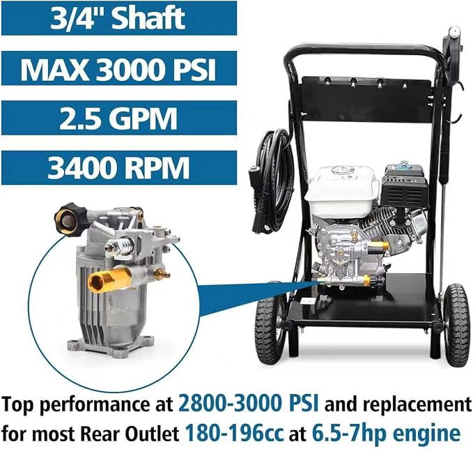 3000PSI Pressure Washer Pump 3/4" Shaft, Horizontal Power Washer Pump Replacement Universal Power Washer Pumps for Pressure Washer 2800-3000 PSI