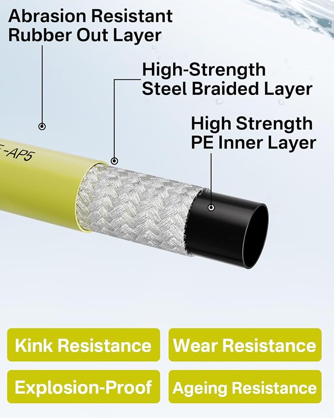 Pressure Washer Hose 50FT 3/8" for Cold and Hot Water 212°F, with Swivel Quick Connect, 4500PSI Kink Resistant Grade Steel Wire Braided, Power Washer Hose With 2pcs M22-14mm Adapter