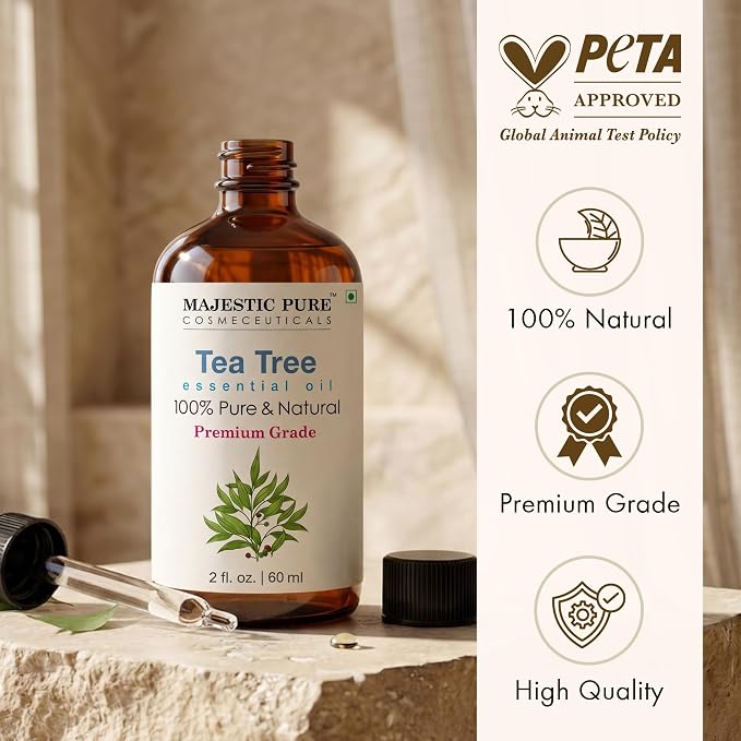 Majestic Pure Tea Tree Essential Oil for Diffuser - 2 Fl Oz | 100% Pure & Natural Ideal for diffuser use, aromatherapy, massage, soap making, candle making home fragrance