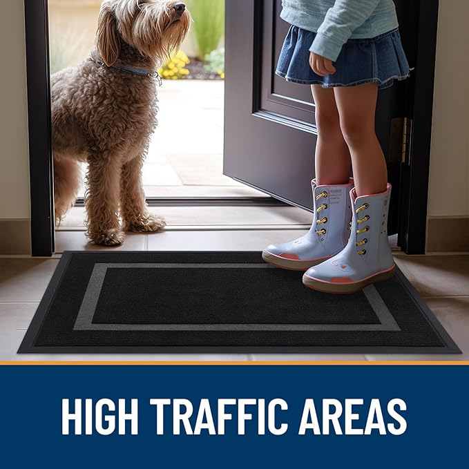 OLANLY Front Door Mat Indoor Outdoor Entrance, Waterproof All-Season, All-Weather Doormat, Sturdy Natural Rubber, Fade Resistant, Low Profile, Easy Clean Patio Porch Entryway Mat, 71x47, Black