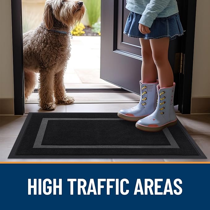 OLANLY Front Door Mat Indoor Outdoor Entrance, Waterproof All-Season, All-Weather Doormat, Sturdy Natural Rubber, Fade Resistant, Low Profile, Easy Clean Patio Porch Entryway Mat, 71x23, Black
