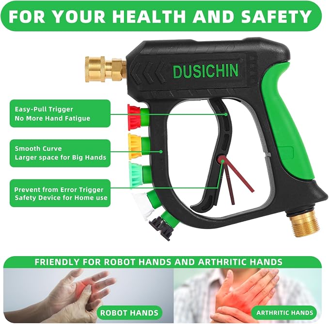 Pressure Washer Accessory Short Handle Foam Cannon | 3000 PSI Car Wash Kit Snow Foam Lance Snubby Gun Sprayer 1/4" Quick Connector 5 Nozzles M22-14mm Fitting 1L Bottle DUS2702