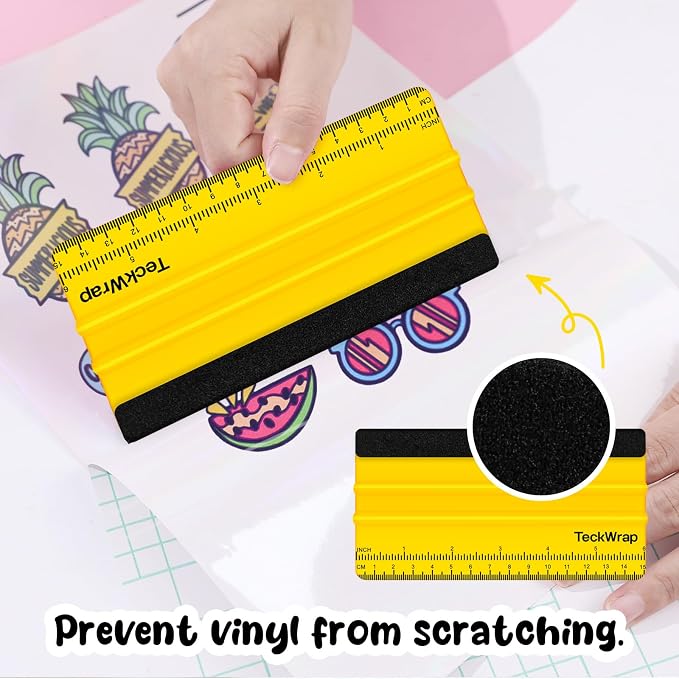 TECKWRAP Professional Felt Squeegee for Vinyl, Yellow, 2 PCS, 6"x2.9" | For Vinyl Decals, Inkjet Vinyl Sticker Paper, Wallpaper, Scratch-Free Application