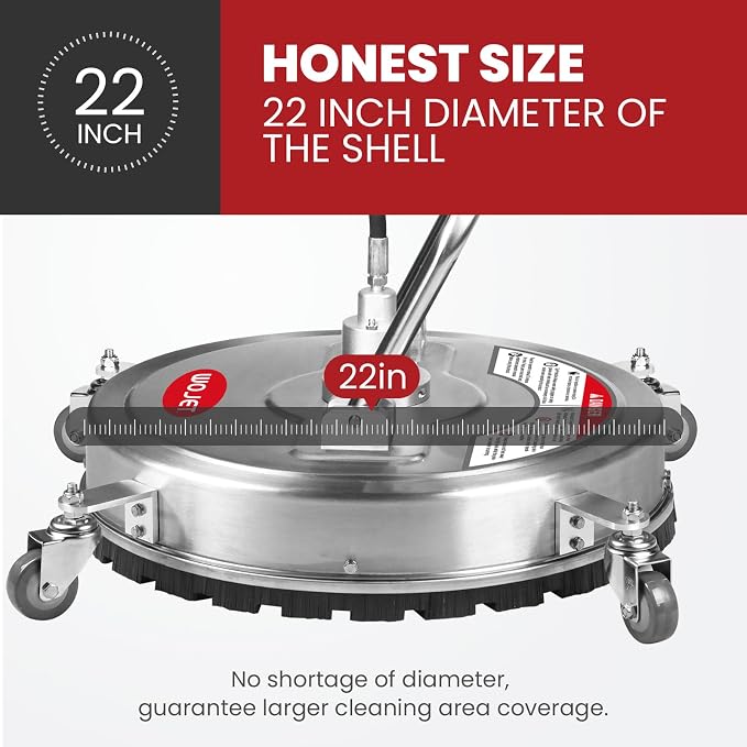 WOJET 22" Pressure Washer Surface Cleaner with 4 Wheels & Dual Handles & 3 Nozzles, 4500PSI 6GPM Stainless Steel Pressure Washer Attachment for Concrete Driveway Sidewalk Deck Patio, Commercial Grade