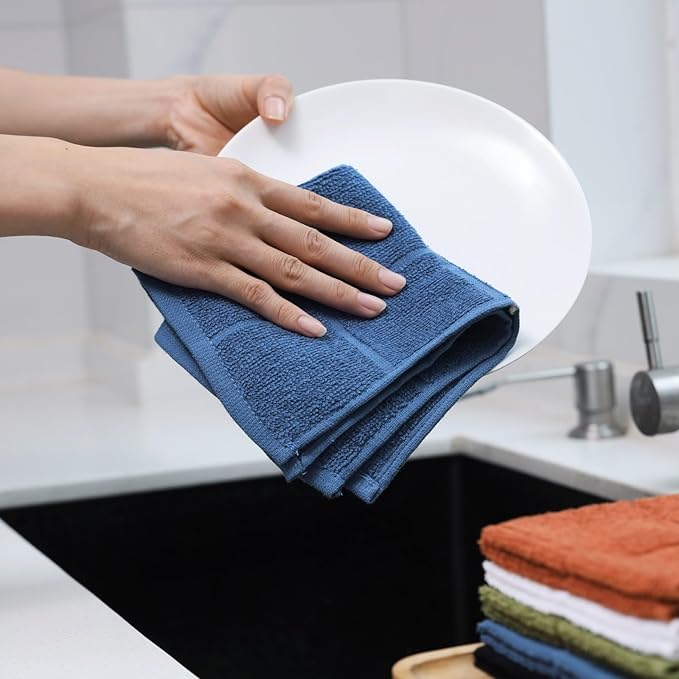 Glynniss Dishcloths Kitchen Highly Absorbent Dish Rags 100% Cotton Dish Cloths for Washing Dishes, Cleaning (Rust White, 11x11)