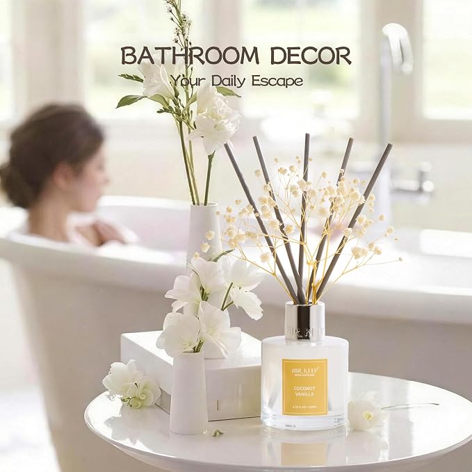 Reed Diffuser Set,3.38 fl oz (100 ml) - Coconut Vanilla Oil Diffusers with 8 Reed Sticks, Home Fragrance Reed Diffuser for Bathroom Shelf Decor