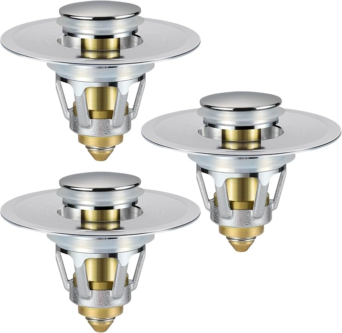 Tgosomt Bathroom Sink Stopper 3 Pack, Bathroom Sink Drain Strainer, Revolutionary Bathroom Accessories and Essentials (Brushed Nickel)