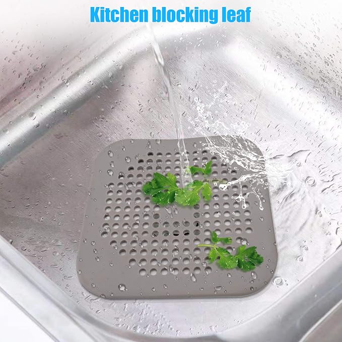 Square Drain Cover for Shower 5.7-inch TPR Drain Hair Catcher Flat Silicone Plug for Bathroom and Kitchen Grey/White Filter Shower Drain Protection Flat Strainer Stopper with Suction Cups (Grey+White)