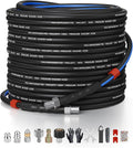 Sewer Jetter Kit for Pressure Washer 100ft – 5800PSI Drain Cleaning Hose 1/4" NPT Corner with High-Pressure Nozzles, Watering Spray Nozzle, Sewer Cleaning Tools & Easy-to-Store Strap
