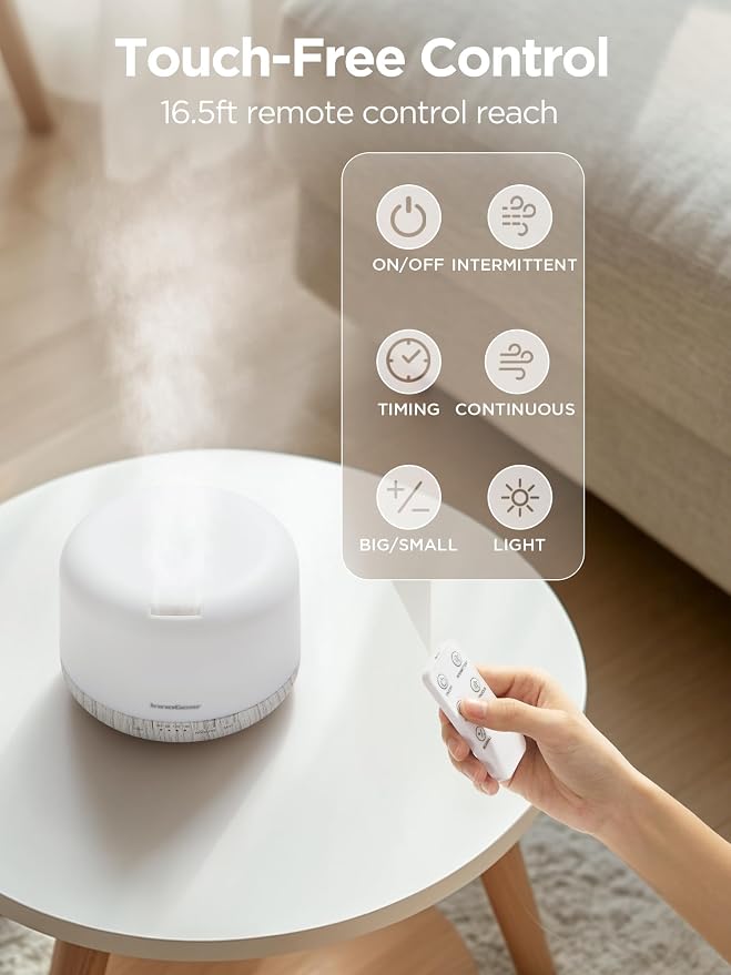 InnoGear 500ml Aromatherapy Diffuser for Home 10 Essential Oil Set, White | Gift Set, Remote Control, Automatic Shut-Off, 4 Timers, Quiet, Run up to 18hrs, Cool Mist Humidifier, Large Room, Easy to Use