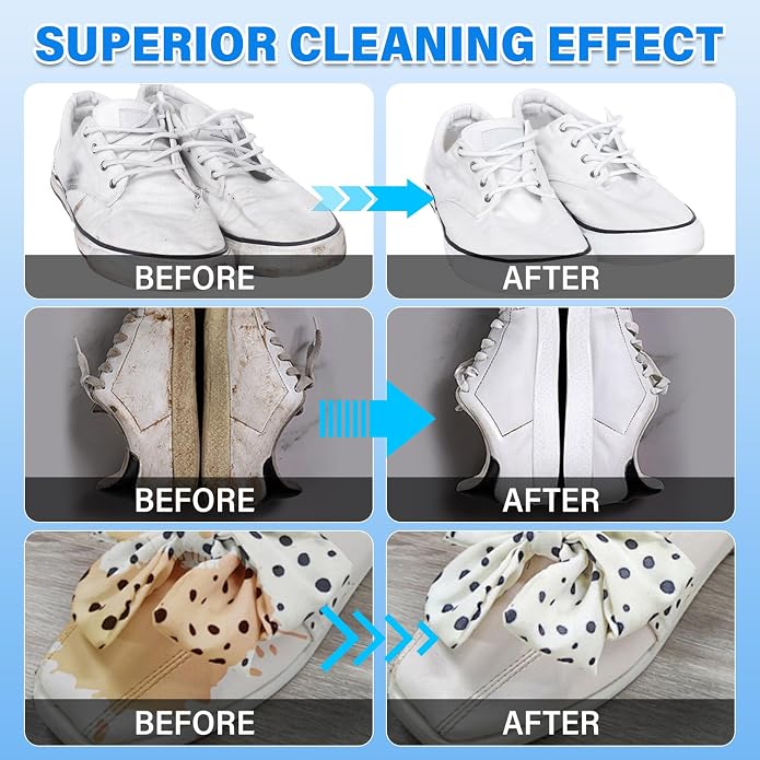 Shoe Cleaner, 6.76 fl oz Shoe Cleaning Kit with Brush and Towel, White Sneaker Cleaner for Removing Stains | Includes Brush & Towel, Removes Dirt & Stains from White Shoes, Sneakers, Leather, Canvas & Mesh, 6.76 fl oz