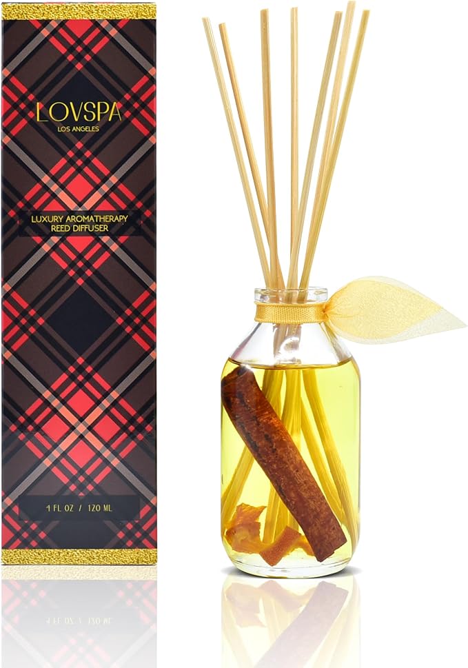 Reed Diffuser Set - Spiced Pomander Scented Diffuser with Sticks | Holiday Home Fragrance Reed Diffuser for Bedroom, Bathroom Shelf Décor, with Real Botanicals in the Bottle - Made in the USA