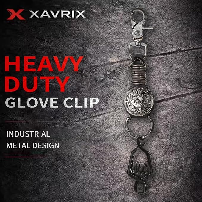 Heavy Duty Glove & Hat Clip with Carabiner, All-Metal Spring Clamp Work Glove Holder for Tool Belt, Harness, Backpack