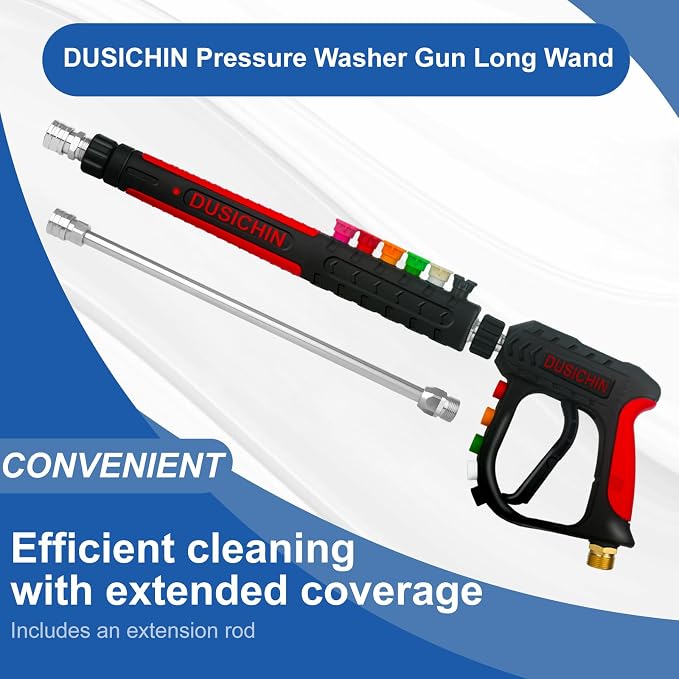 DUSICHIN Pressure Washer Gun Long Wand 36 inches 3 Stages Lance 6 Nozzles, Car Wash Sidewalk Fence Cleaning 3000 PSI High Pressure On Power Washers