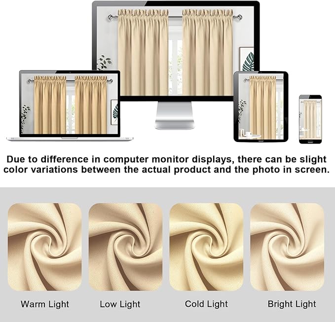 DWCN Beige Curtains for Bedroom Thermal Insulated Room Darkening Drapes for Living Room Rod Pocket Light Blocking Solid Window Treatment, W 42 x L 63 Inch, 2 Panels, Beige