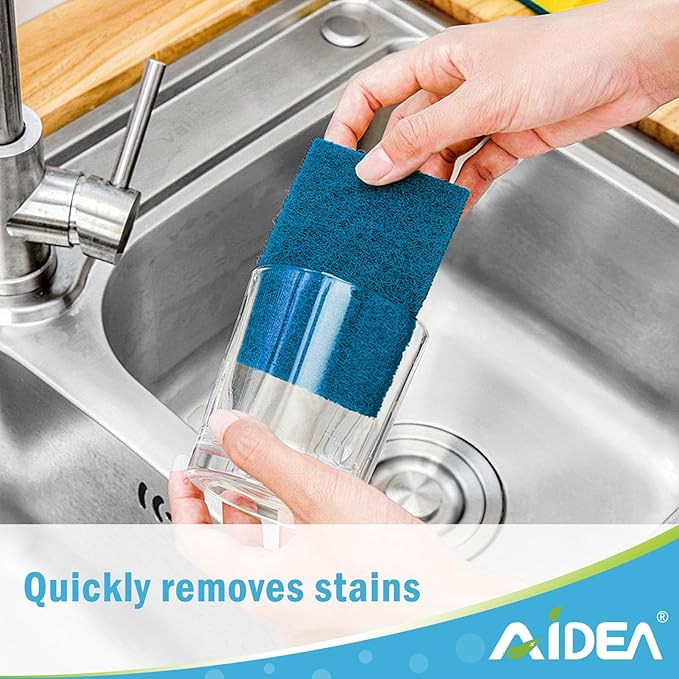 AIDEA Non-Scratch Scouring Pads, Dish Scrubber Pads for Household and Kitchen, Multipurpose Scour Pads for Cleaning, 24 Pack, 5.5in*3.5in