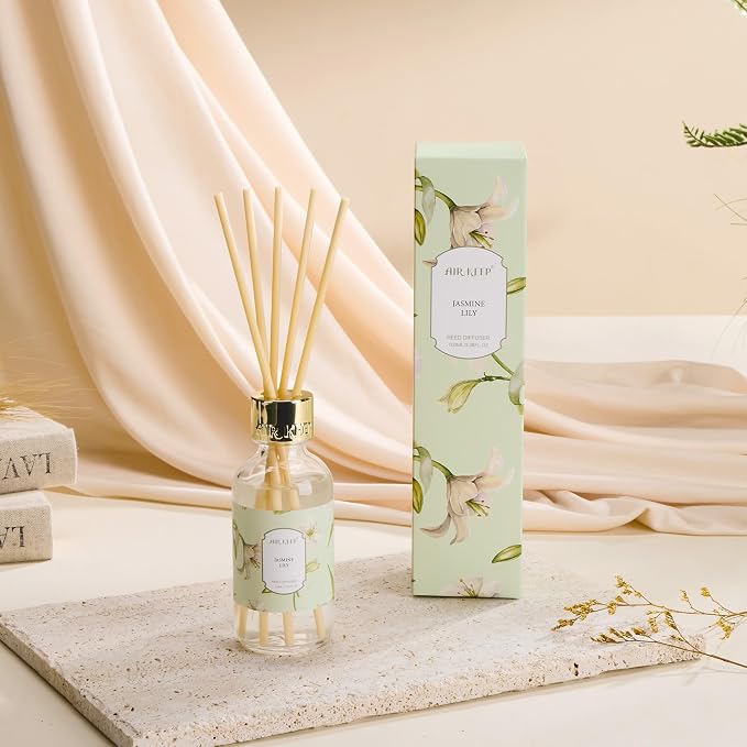 Reed Diffuser Oil Set with Reed Sticks,Jasmine Lily Aromatherapy Oil Scent Diffuser for Home Office Bathroom Decoration Perfume and Gifts 3.38 oz/100ml